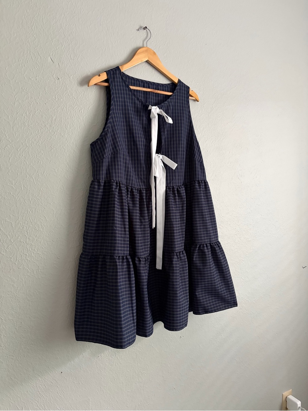 Plaid Tiered Tie Front Dress - Picture 2 of 5